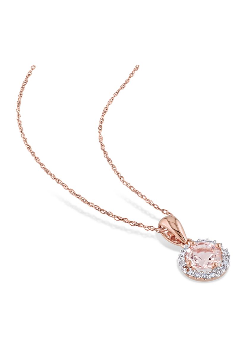 3 ct. t.w. Morganite and 1/5 ct. t.w. Diamond Halo Ring, Necklace, and Stud Earrings Set in 10k Rose Gold
