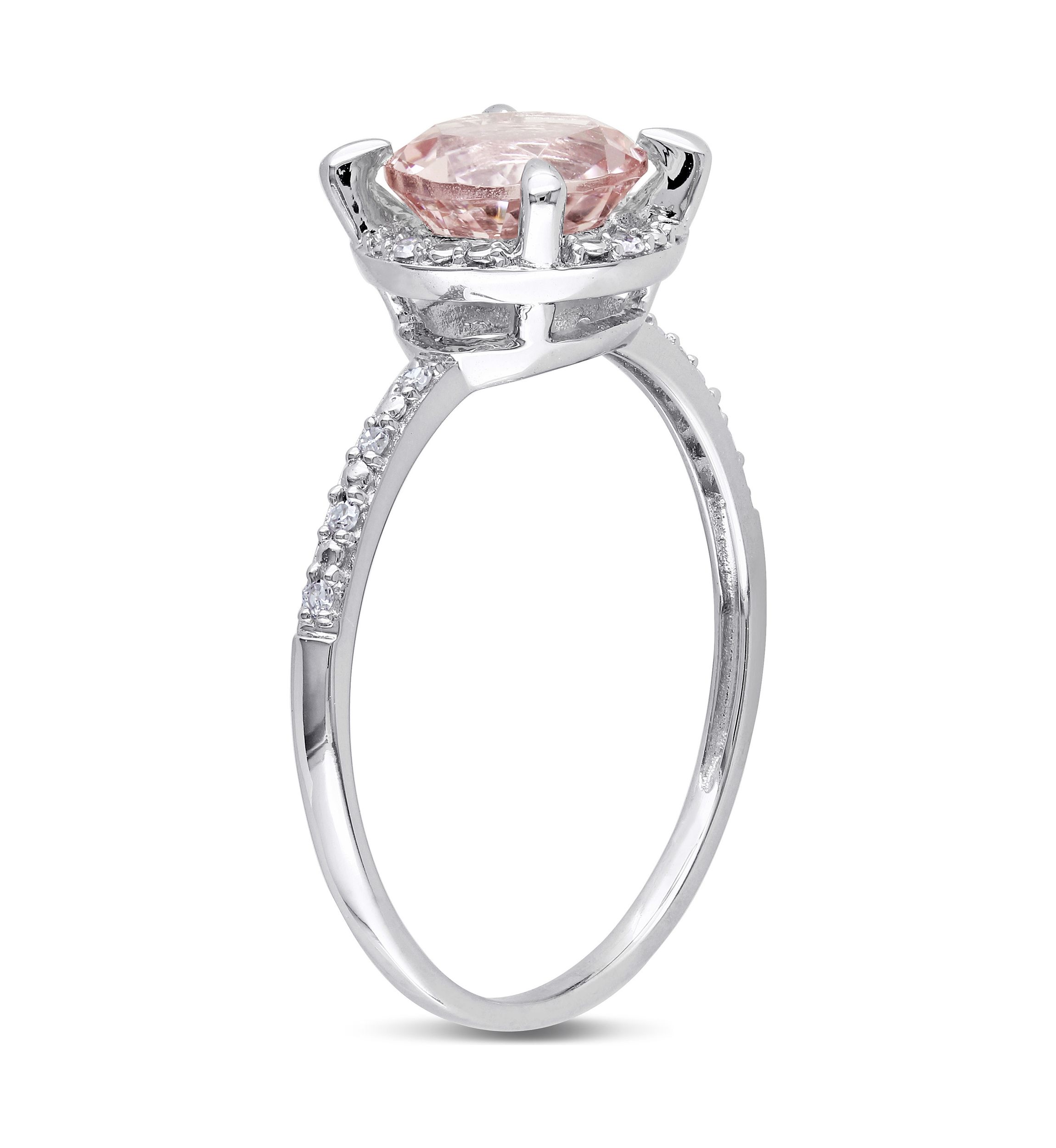 1.16 ct. t.w. Morganite and 1/10 ct. t.w. Diamond Accent Halo Ring in 10k White Gold