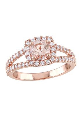 Belk & Co 3/4 Ct. T.w. Morganite And 1/2 Ct. T.w. Diamond Halo Split Shank Engagement Ring In 14K Rose Gold