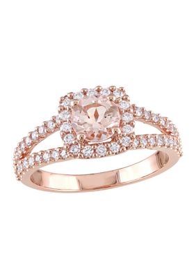 Belk & Co 3/4 ct. t.w. Morganite and 1/2 ct. t.w. Diamond Halo Split Shank Engagement Ring in 14k Rose Gold
