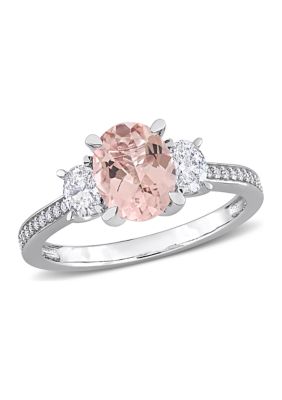 Belk & Co 1.62 ct. t.w. Morganite and 5/8 ct. t.w. Diamond 3-Stone Engagement Ring in 14k White Gold