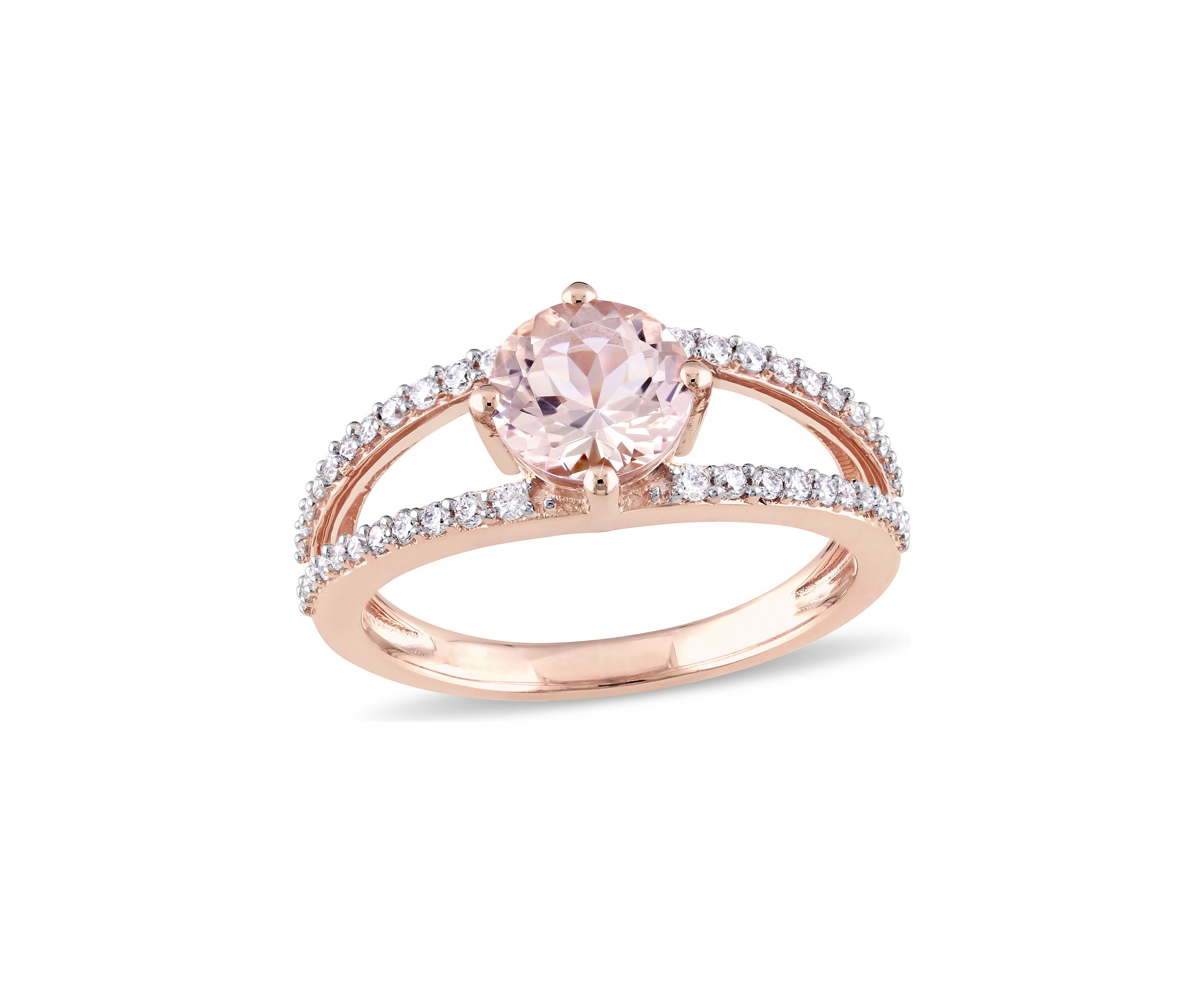 1.16 ct. t.w. Morganite and 1/3 ct. t.w. Diamond Split Shank Ring in 14k Rose Gold