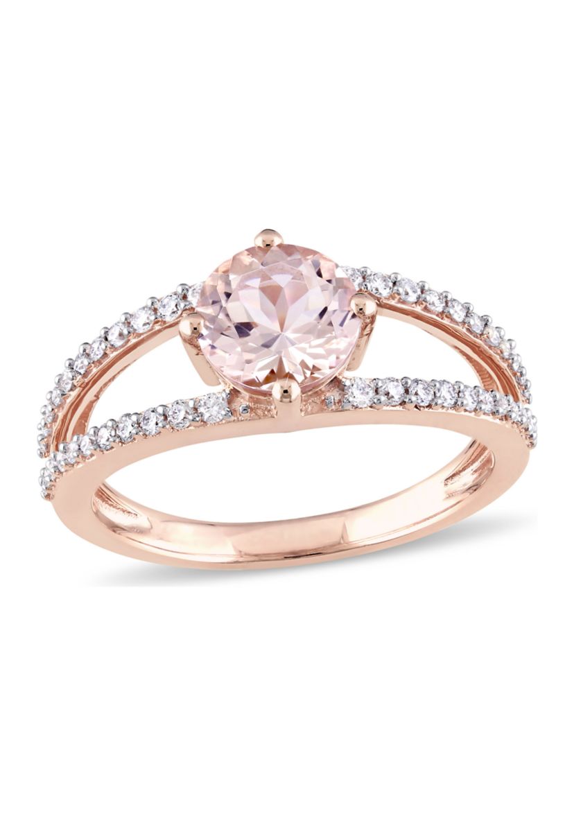 1.16 ct. t.w. Morganite and 1/3 ct. t.w. Diamond Split Shank Ring in 14k Rose Gold