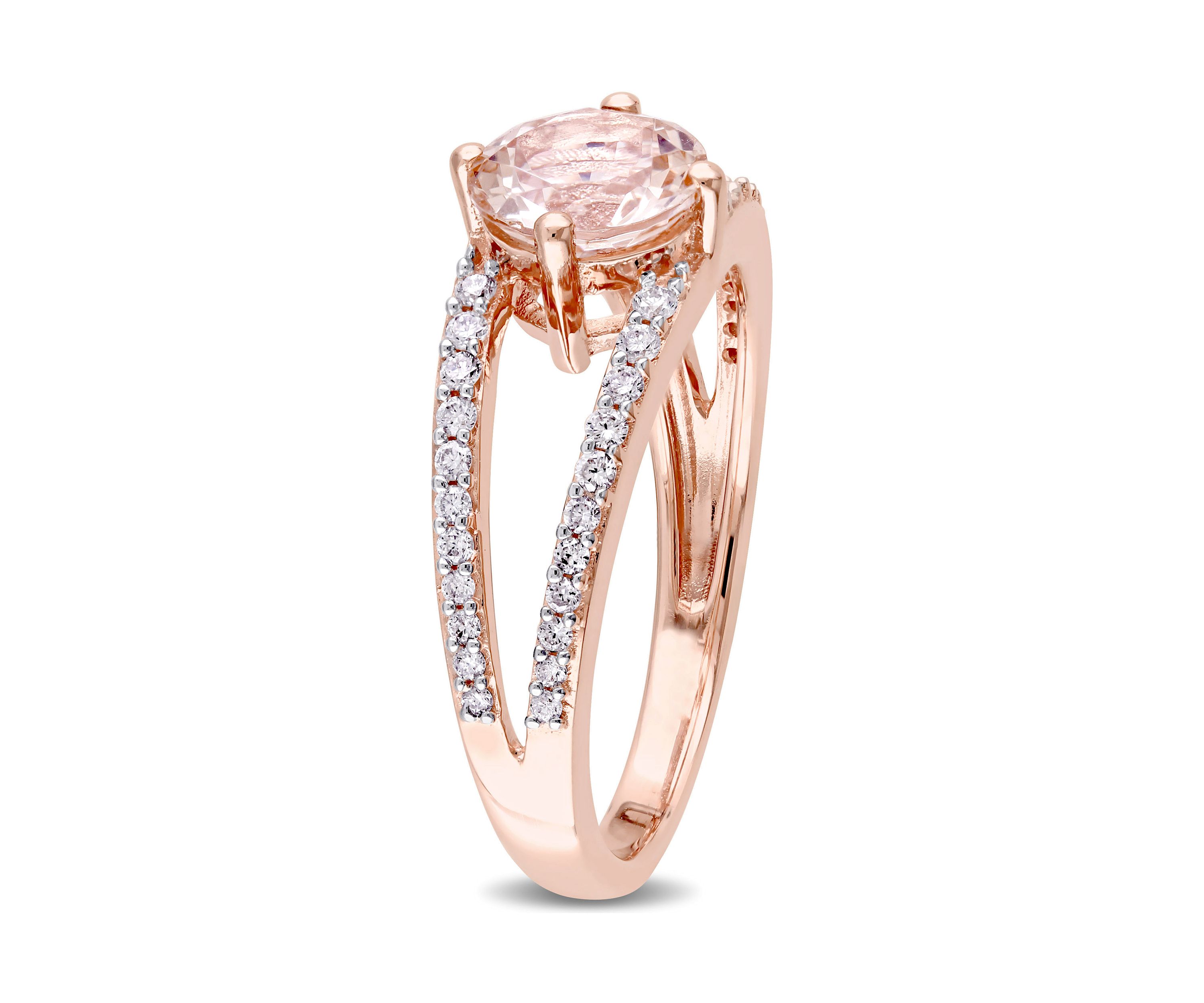 1.16 ct. t.w. Morganite and 1/3 ct. t.w. Diamond Split Shank Ring in 14k Rose Gold