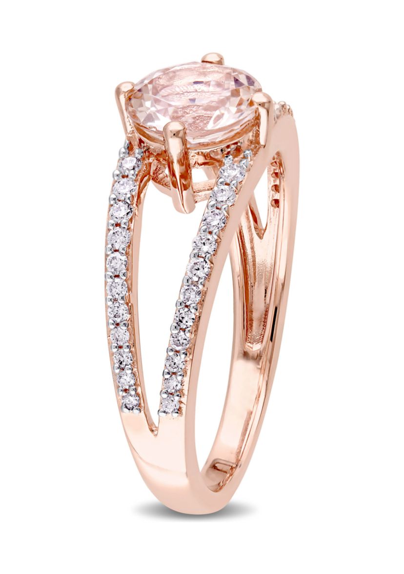 1.16 ct. t.w. Morganite and 1/3 ct. t.w. Diamond Split Shank Ring in 14k Rose Gold