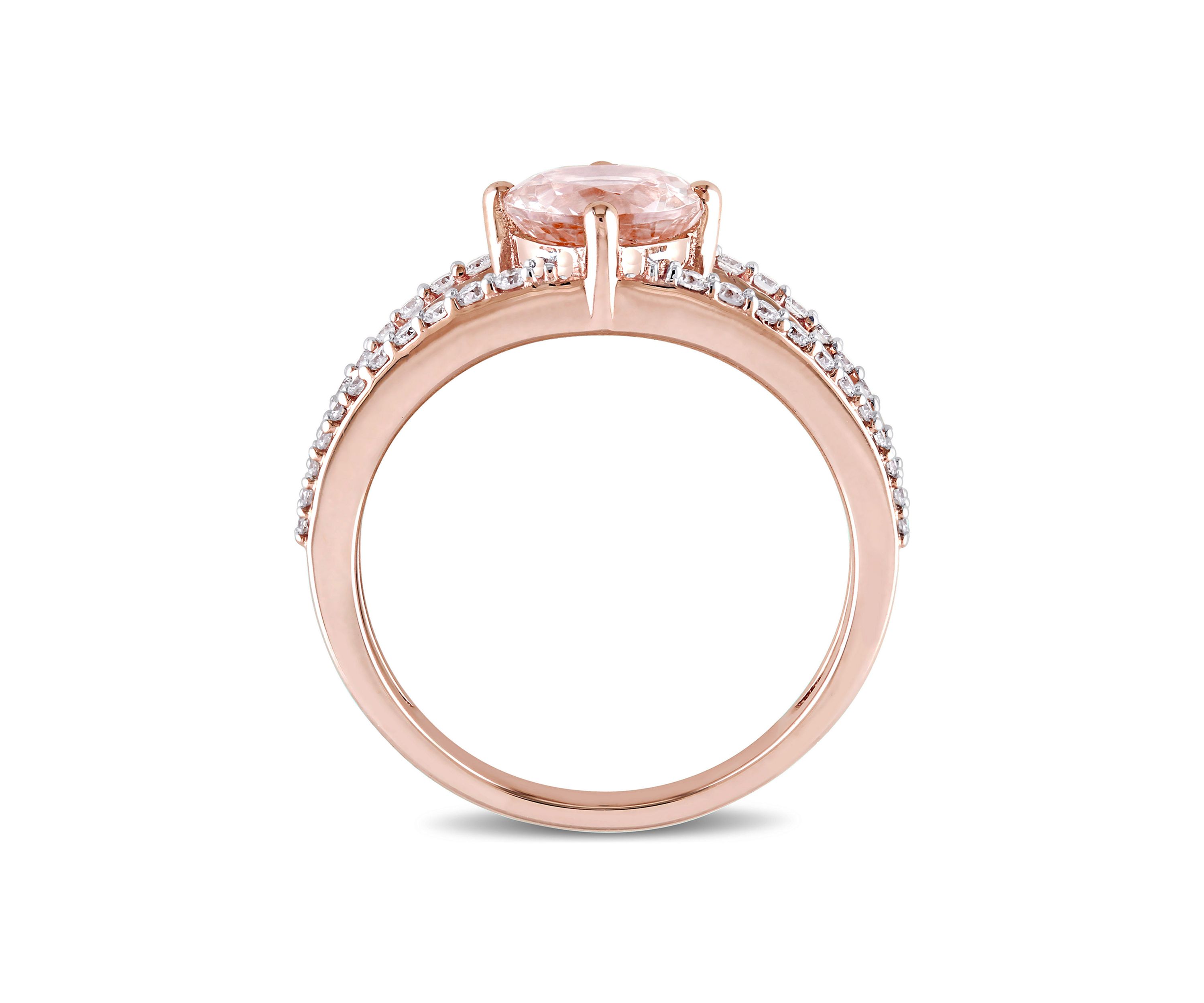 1.16 ct. t.w. Morganite and 1/3 ct. t.w. Diamond Split Shank Ring in 14k Rose Gold