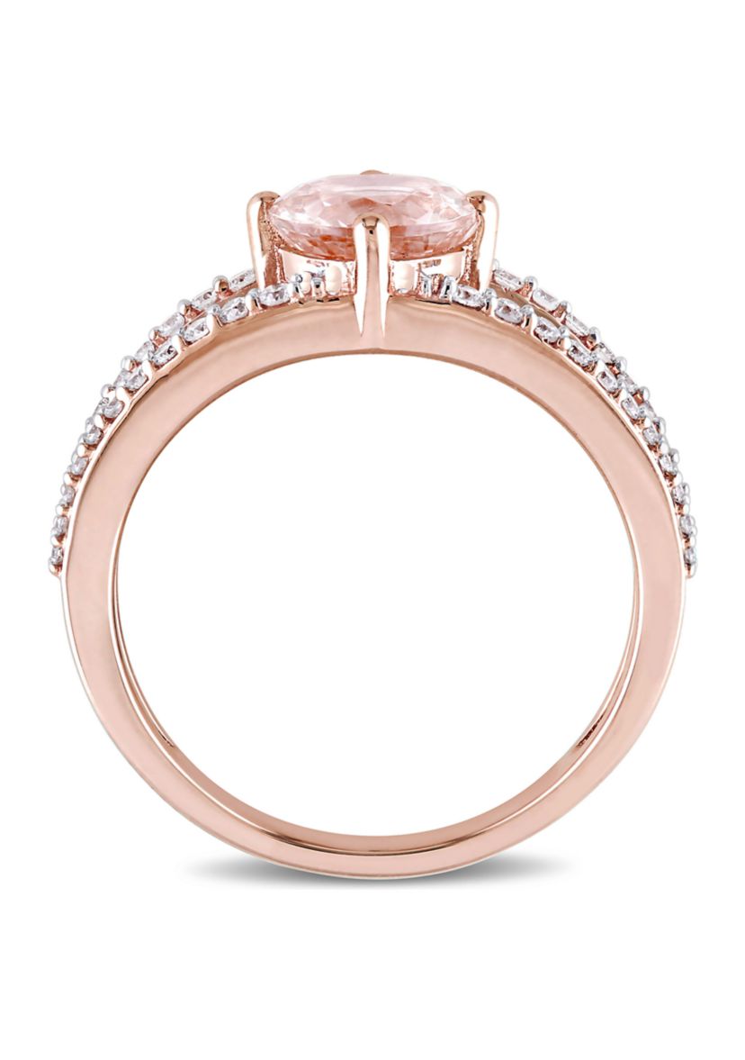 1.16 ct. t.w. Morganite and 1/3 ct. t.w. Diamond Split Shank Ring in 14k Rose Gold