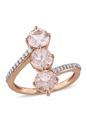 Belk & Co 2.5 Ct. T.w. Morganite And 1/8 Ct. T.w. Diamond 3-Stone Bypass Ring In 14K Rose Gold