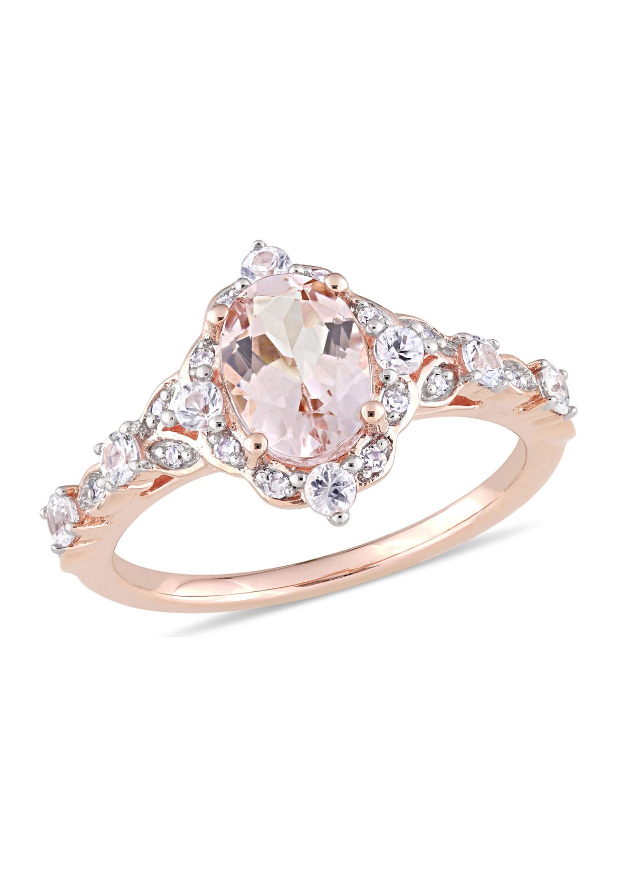 Morganite, White Sapphire and Diamond Accent Vintage Ring in 10k Rose Gold