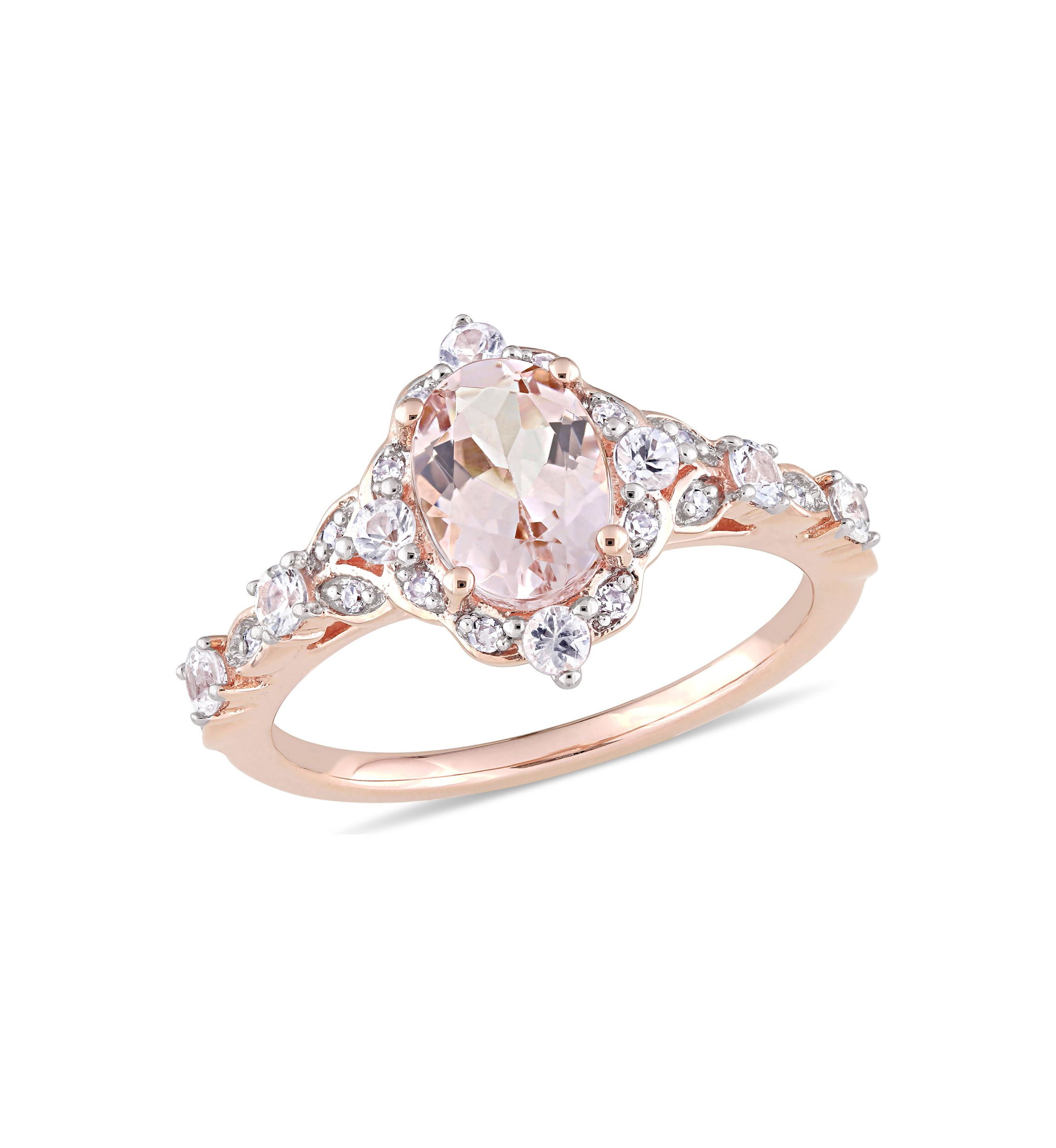 Morganite, White Sapphire and Diamond Accent Vintage Ring in 10k Rose Gold