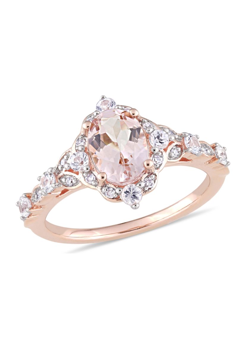 Morganite, White Sapphire and Diamond Accent Vintage Ring in 10k Rose Gold