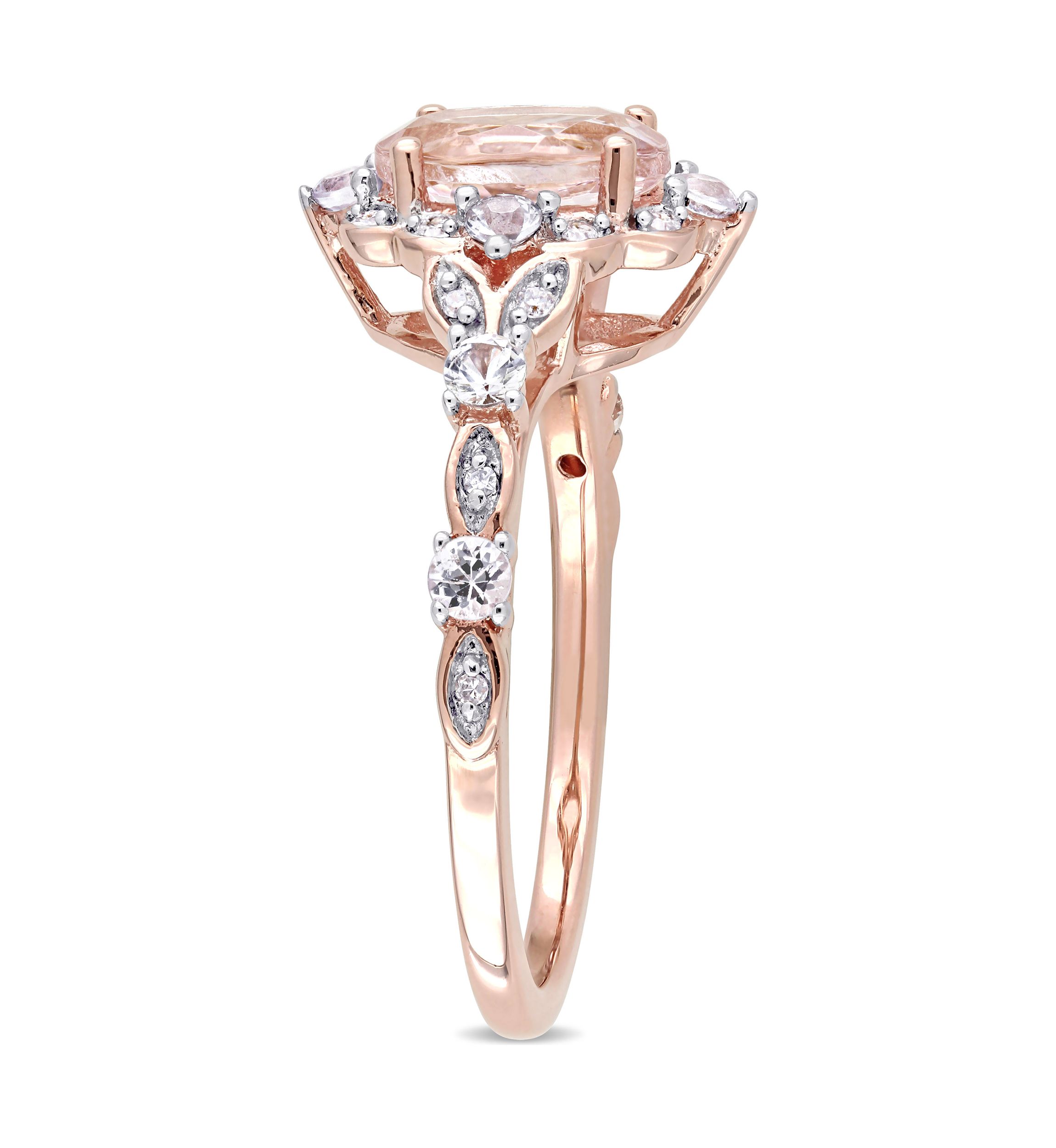 Morganite, White Sapphire and Diamond Accent Vintage Ring in 10k Rose Gold