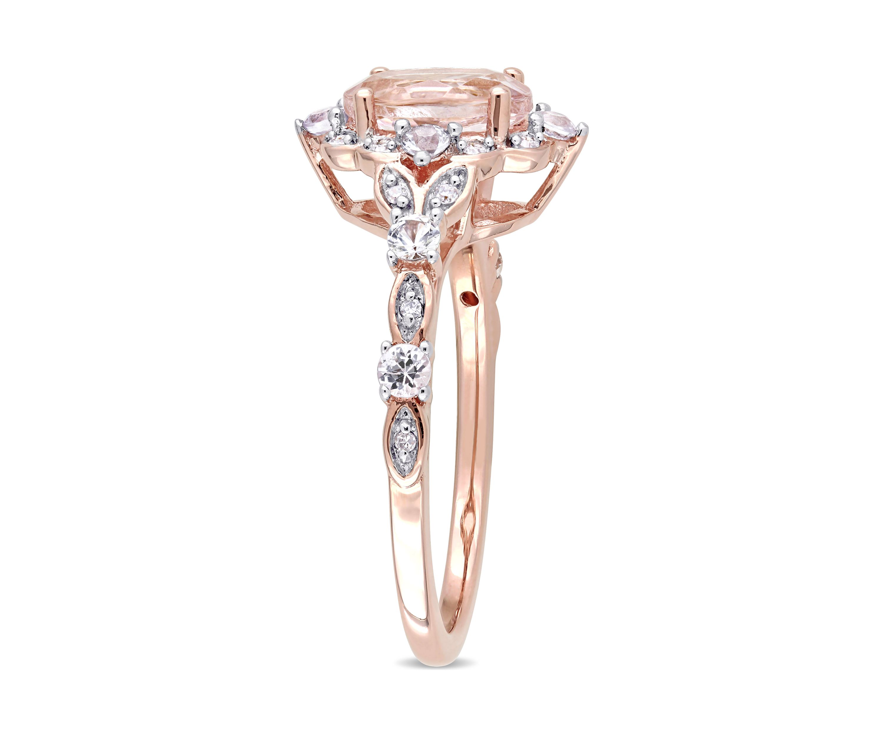 Morganite, White Sapphire and Diamond Accent Vintage Ring in 10k Rose Gold