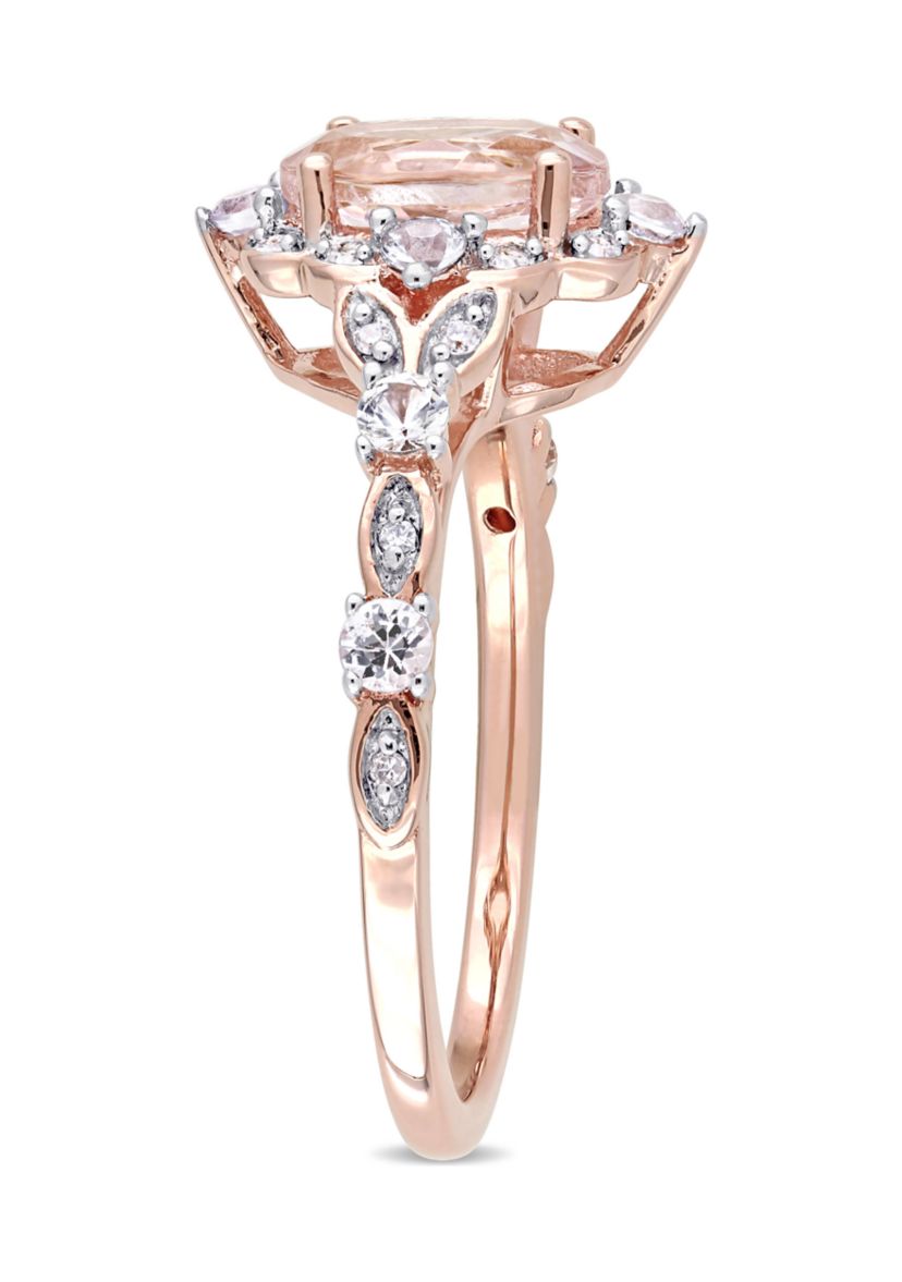Morganite, White Sapphire and Diamond Accent Vintage Ring in 10k Rose Gold