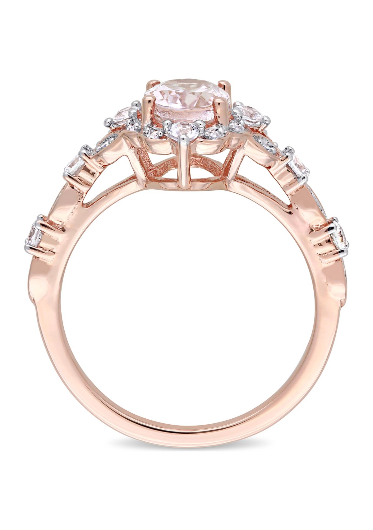 Morganite, White Sapphire and Diamond Accent Vintage Ring in 10k Rose Gold