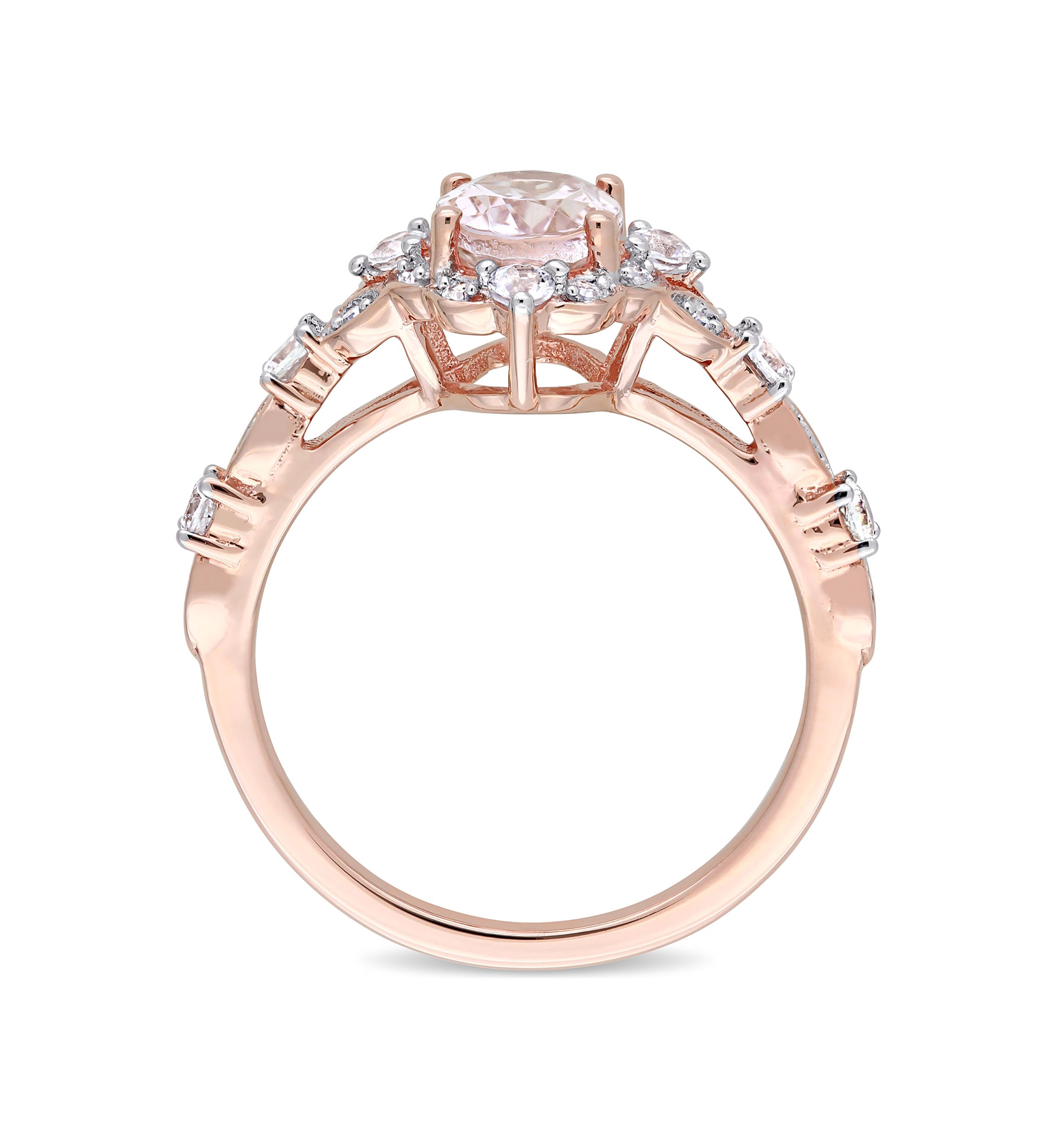 Morganite, White Sapphire and Diamond Accent Vintage Ring in 10k Rose Gold