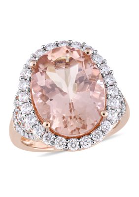 Belk & Co 9.75 ct. t.w. Morganite and 1.4 ct. t.w. Diamond Oval Halo Cocktail Ring in 14k Rose Gold, 6