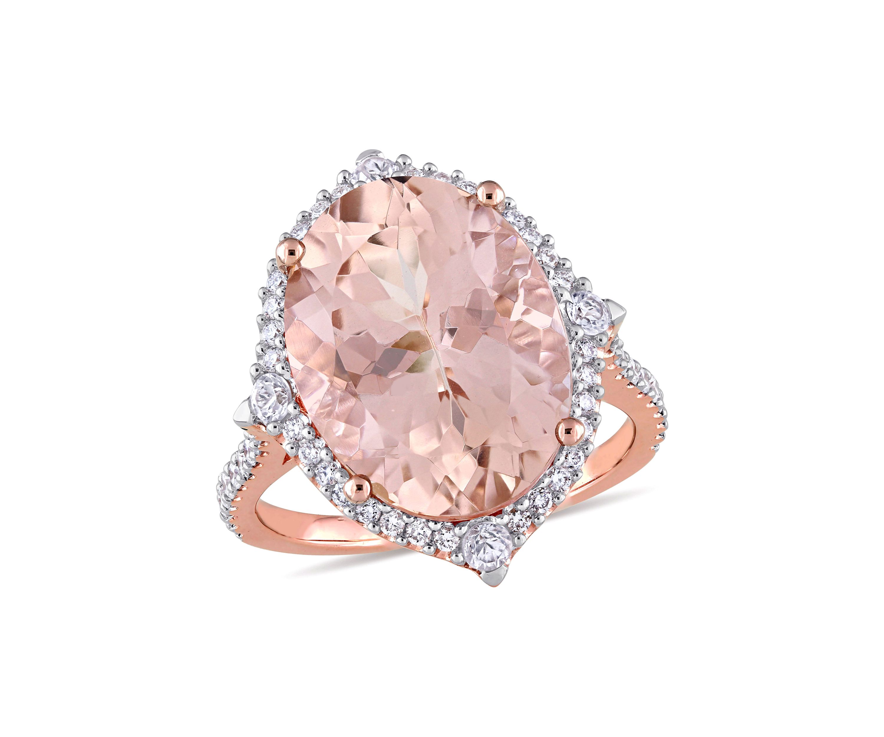 Morganite, White Sapphire and 3/8 ct. t.w. Diamond Oval Halo Cocktail Ring in 14k Rose Gold