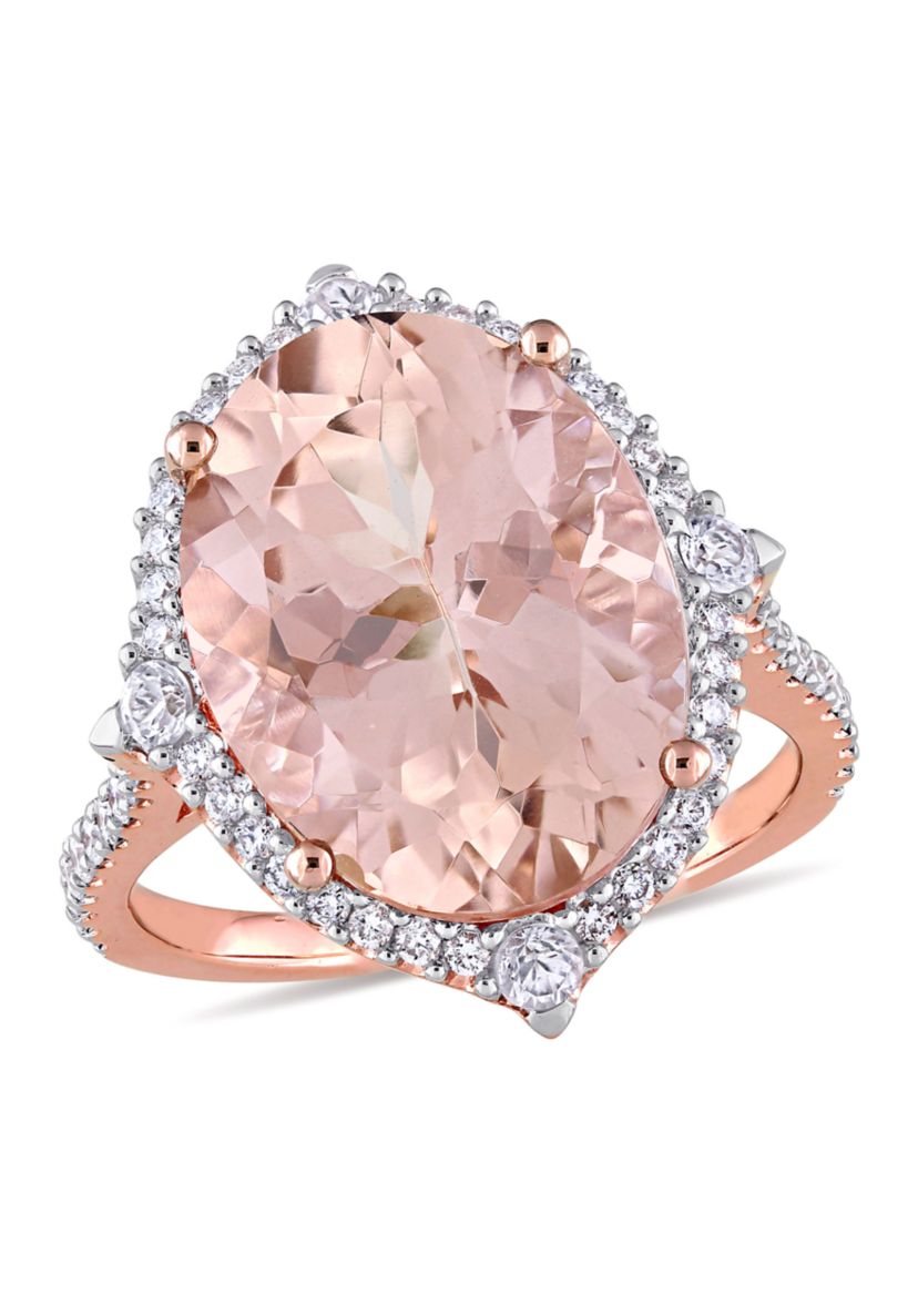 Morganite, White Sapphire and 3/8 ct. t.w. Diamond Oval Halo Cocktail Ring in 14k Rose Gold