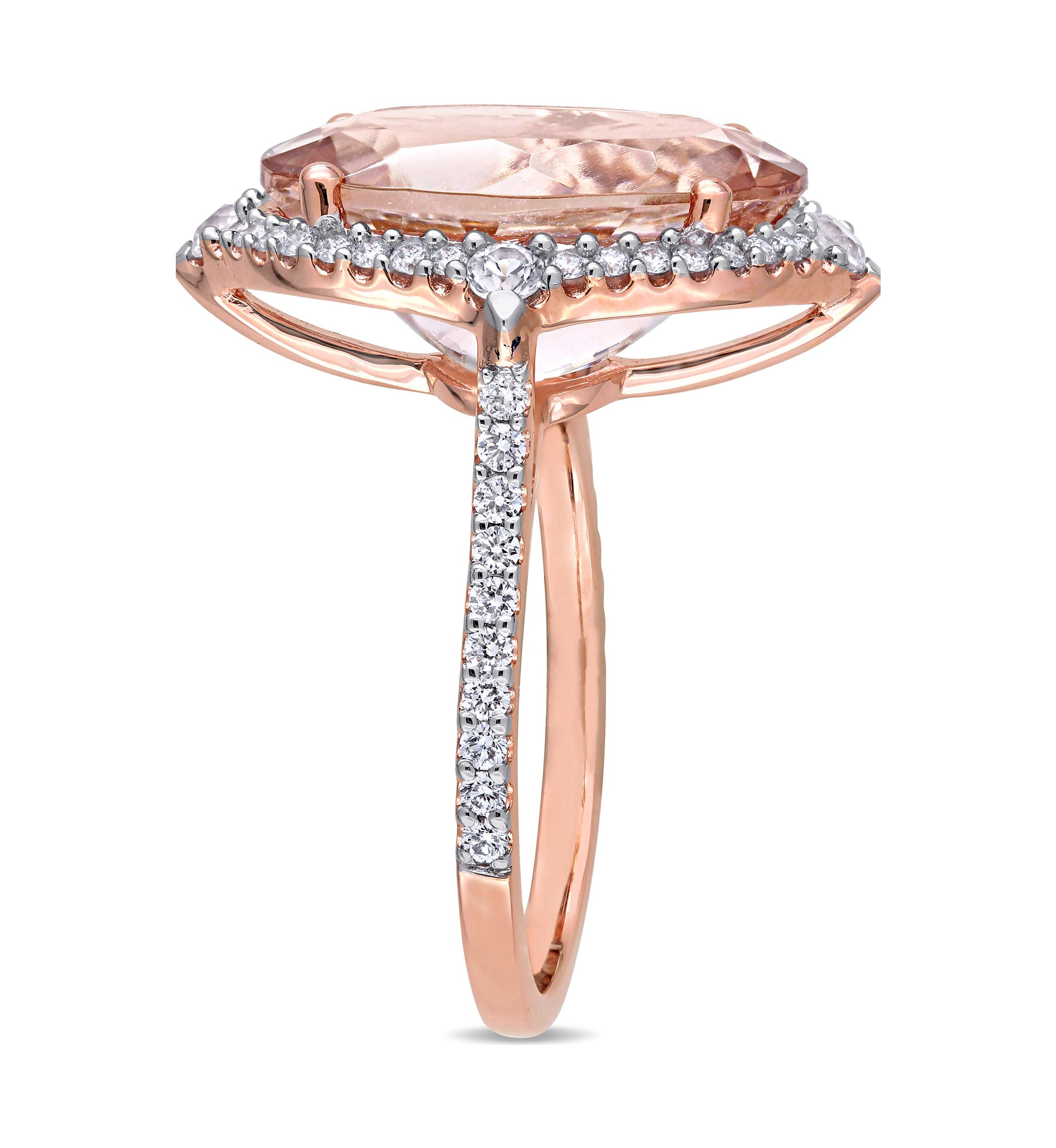 Morganite, White Sapphire and 3/8 ct. t.w. Diamond Oval Halo Cocktail Ring in 14k Rose Gold