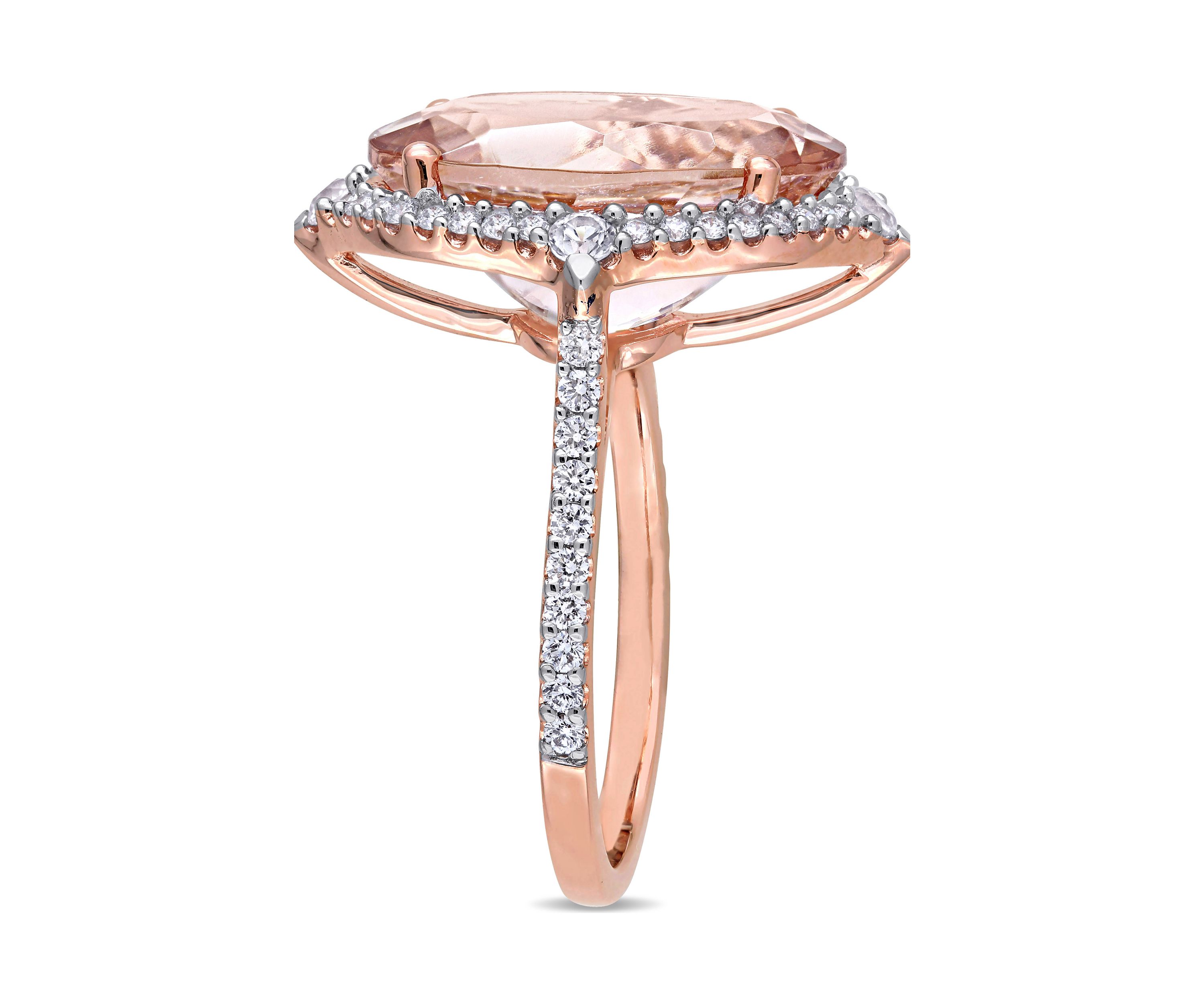 Morganite, White Sapphire and 3/8 ct. t.w. Diamond Oval Halo Cocktail Ring in 14k Rose Gold
