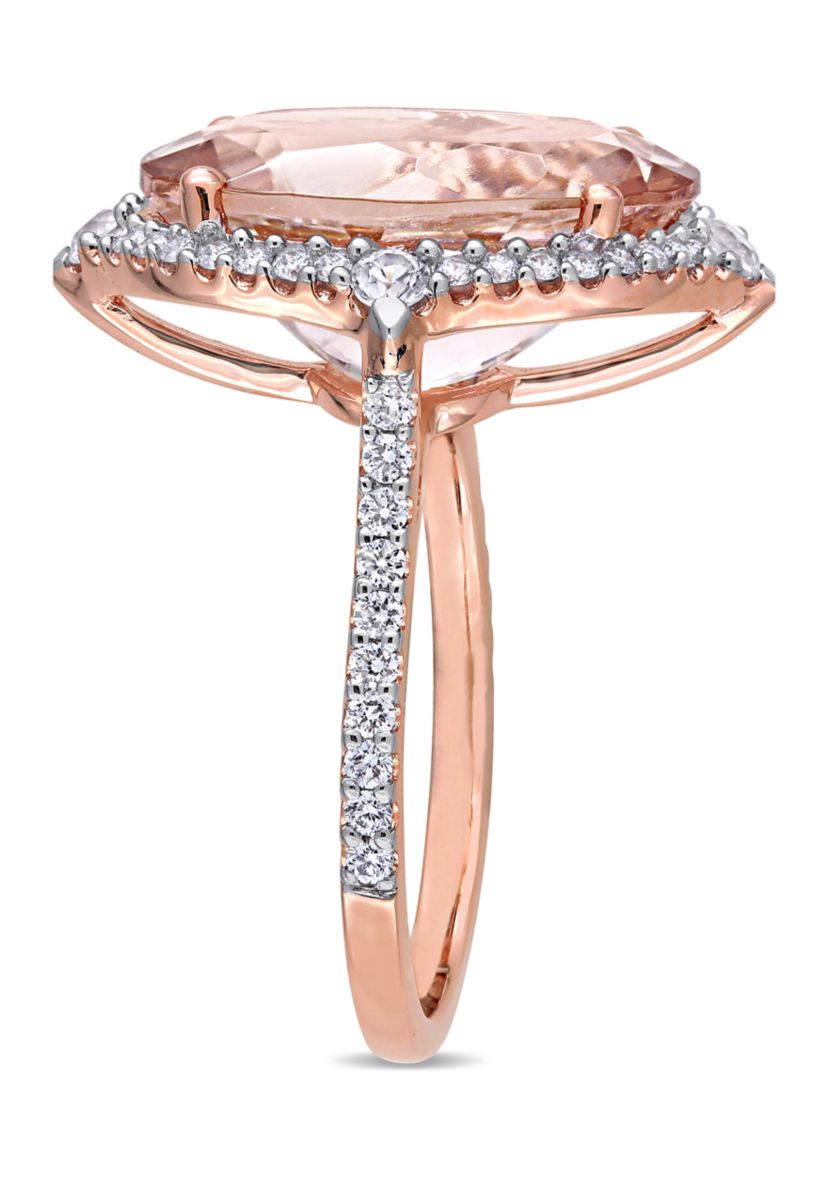 Morganite, White Sapphire and 3/8 ct. t.w. Diamond Oval Halo Cocktail Ring in 14k Rose Gold