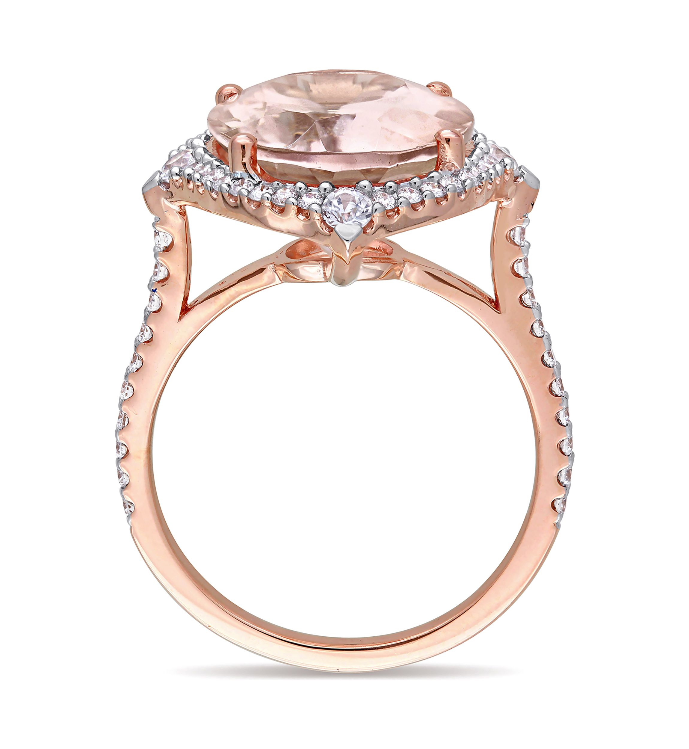 Morganite, White Sapphire and 3/8 ct. t.w. Diamond Oval Halo Cocktail Ring in 14k Rose Gold
