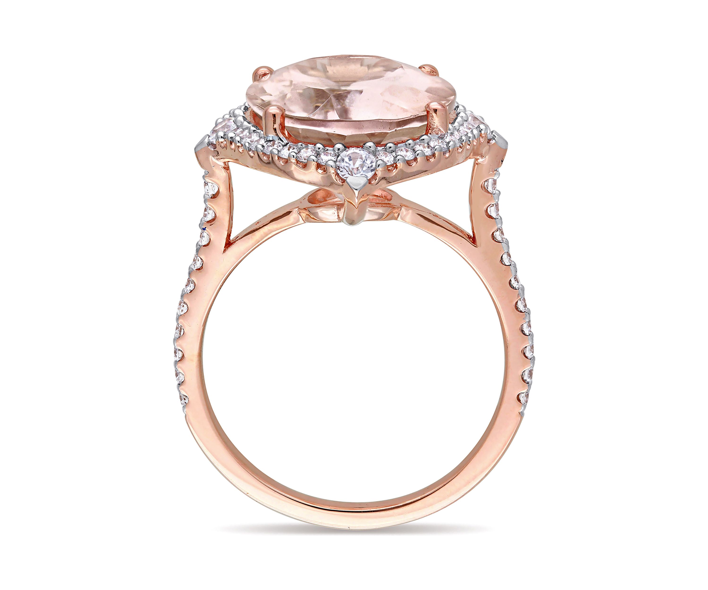 Morganite, White Sapphire and 3/8 ct. t.w. Diamond Oval Halo Cocktail Ring in 14k Rose Gold