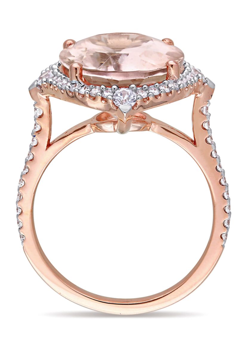 Morganite, White Sapphire and 3/8 ct. t.w. Diamond Oval Halo Cocktail Ring in 14k Rose Gold