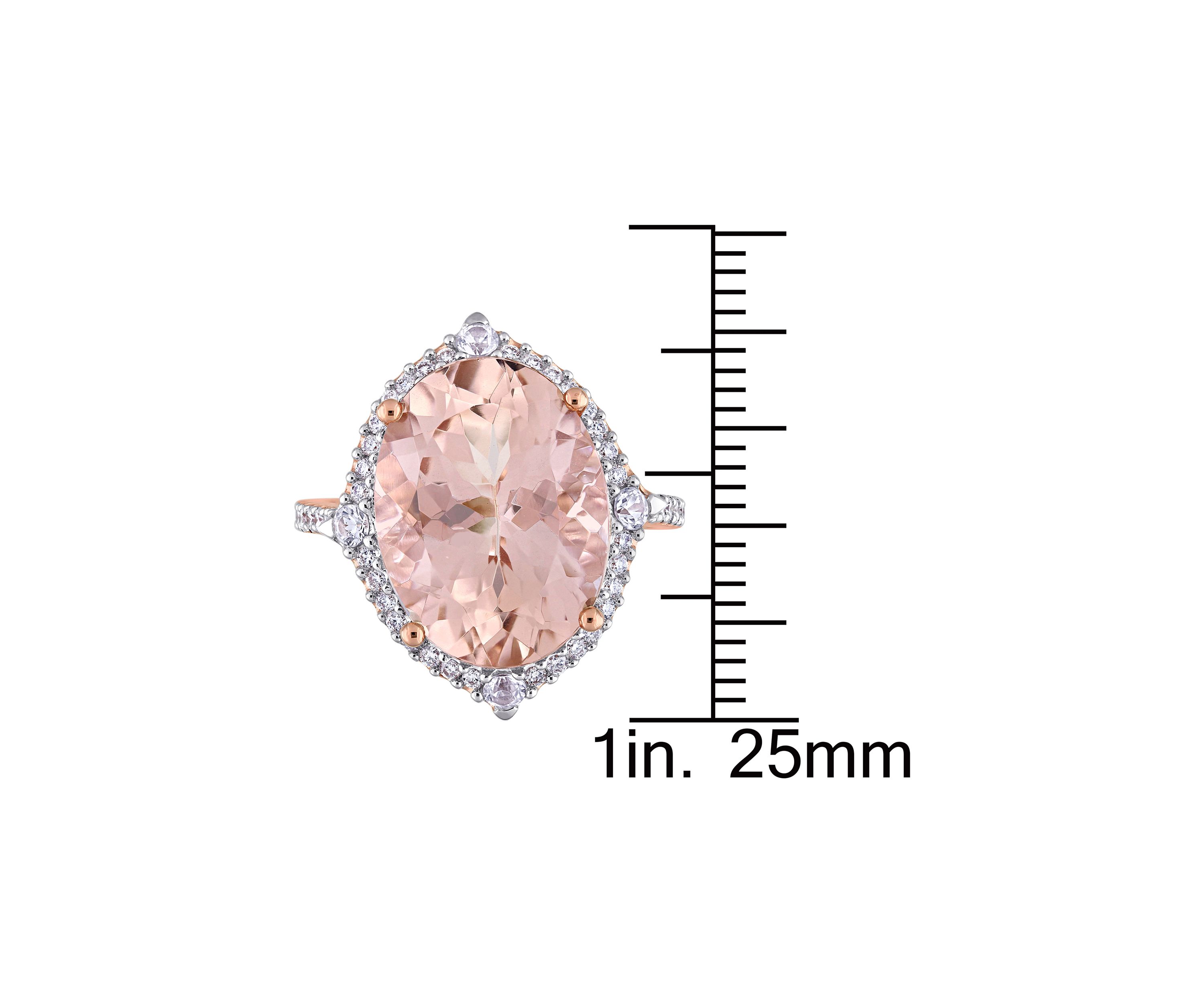 Morganite, White Sapphire and 3/8 ct. t.w. Diamond Oval Halo Cocktail Ring in 14k Rose Gold
