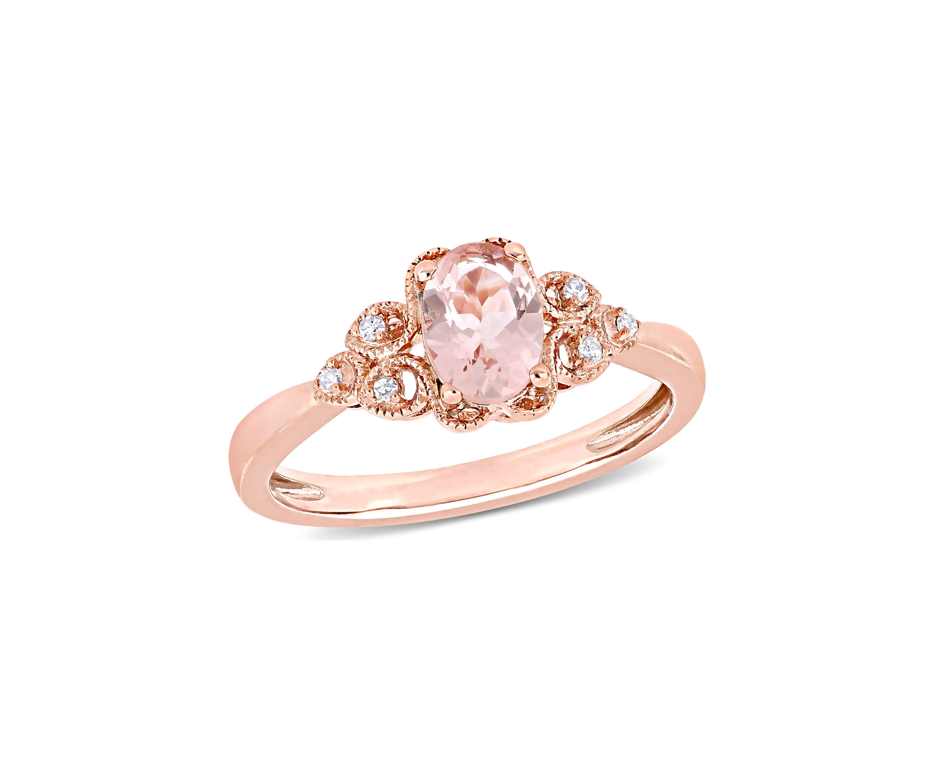 3/4 ct. t.w. Morganite and 1/10 ct. t.w. Diamond Filigree Ring in 10k Rose Gold