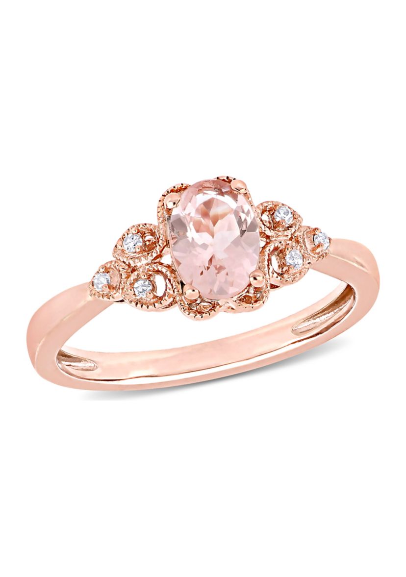 3/4 ct. t.w. Morganite and 1/10 ct. t.w. Diamond Filigree Ring in 10k Rose Gold