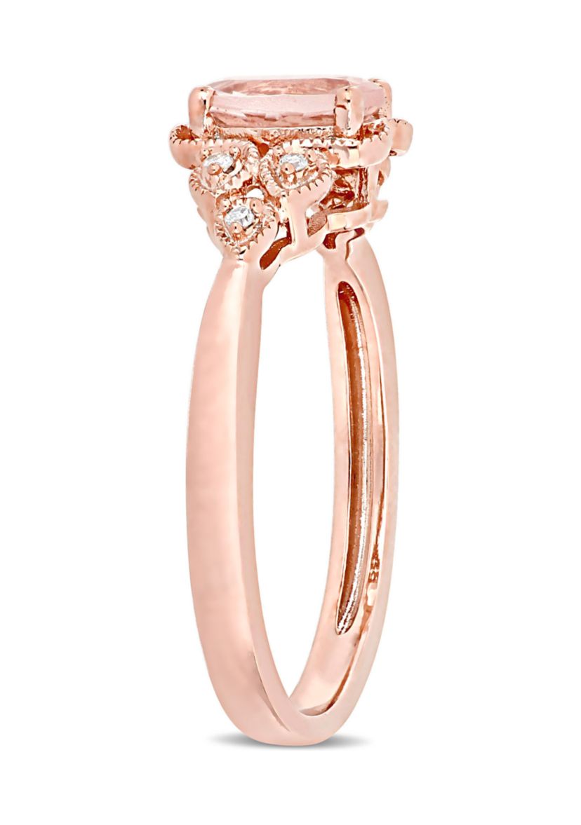 3/4 ct. t.w. Morganite and 1/10 ct. t.w. Diamond Filigree Ring in 10k Rose Gold