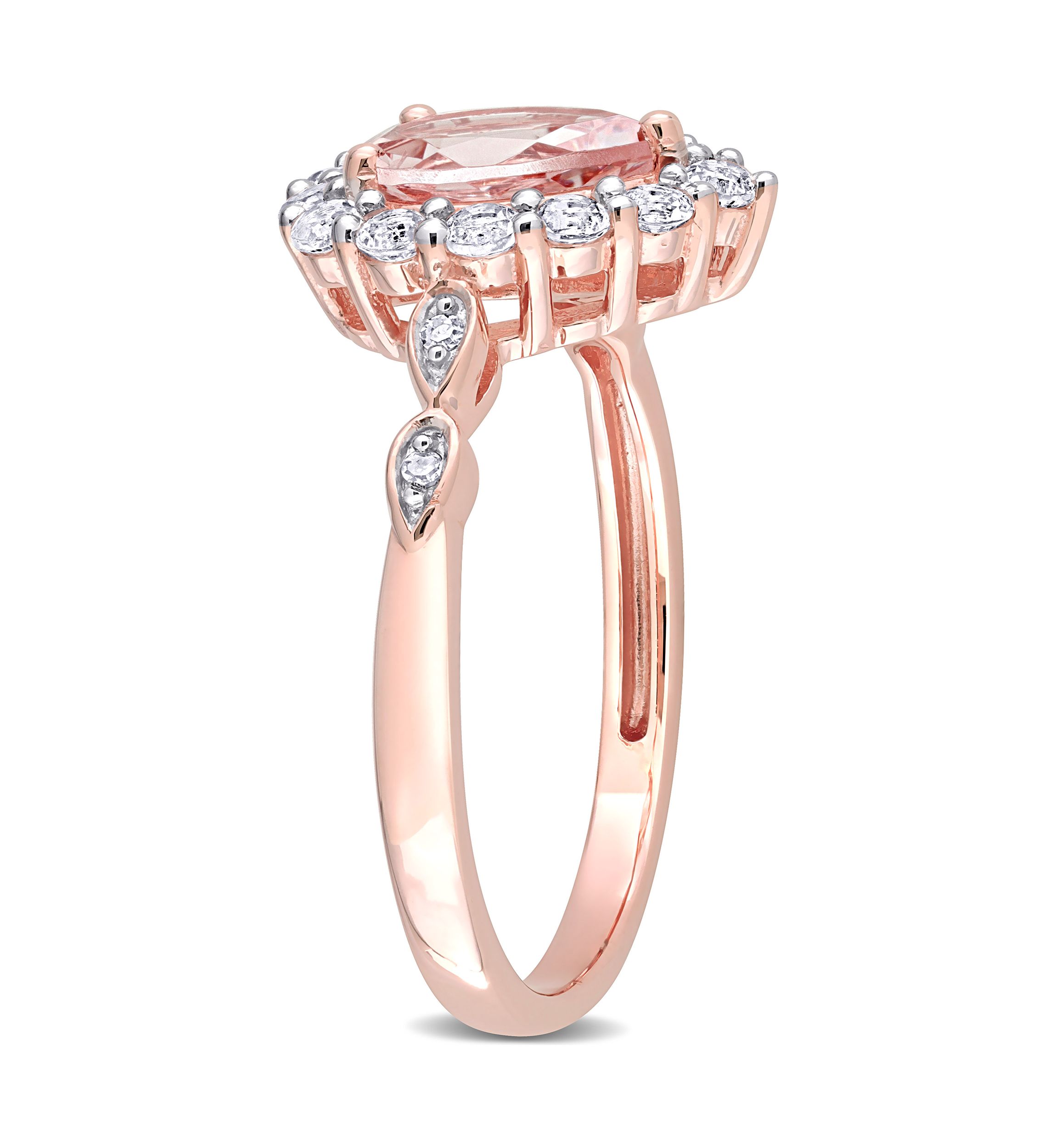 Morganite, White Topaz, and Diamond Accent Teardrop Halo Ring in 10k Rose Gold