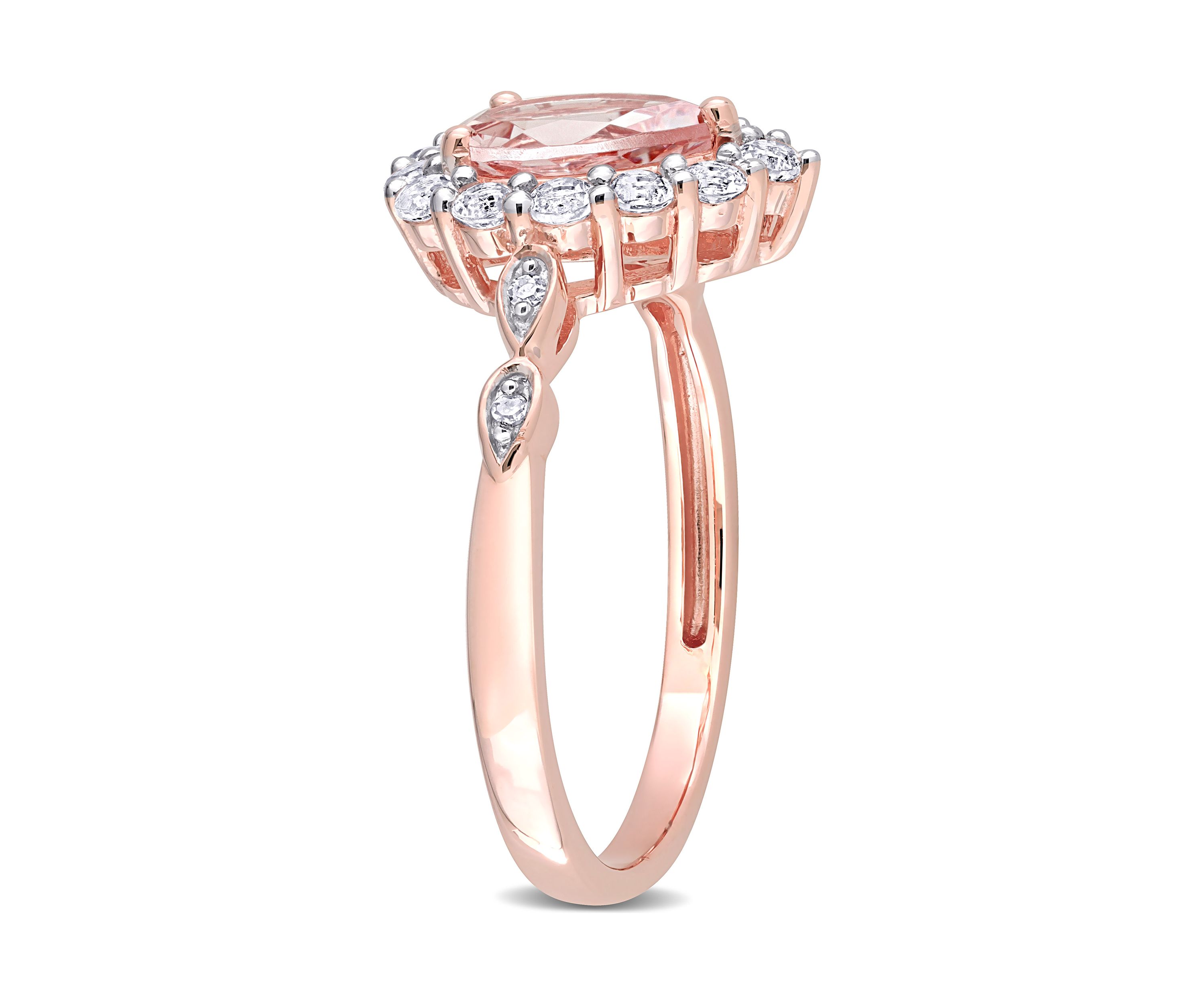 Morganite, White Topaz, and Diamond Accent Teardrop Halo Ring in 10k Rose Gold