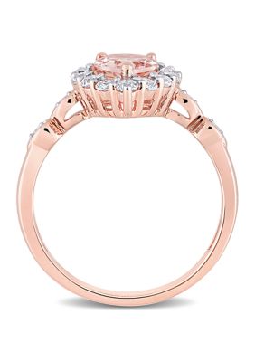 Morganite, White Topaz, and Diamond Accent Teardrop Halo Ring 10k Rose Gold