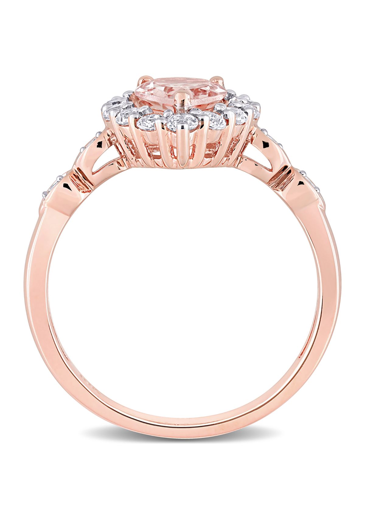 Morganite, White Topaz, and Diamond Accent Teardrop Halo Ring in 10k Rose Gold