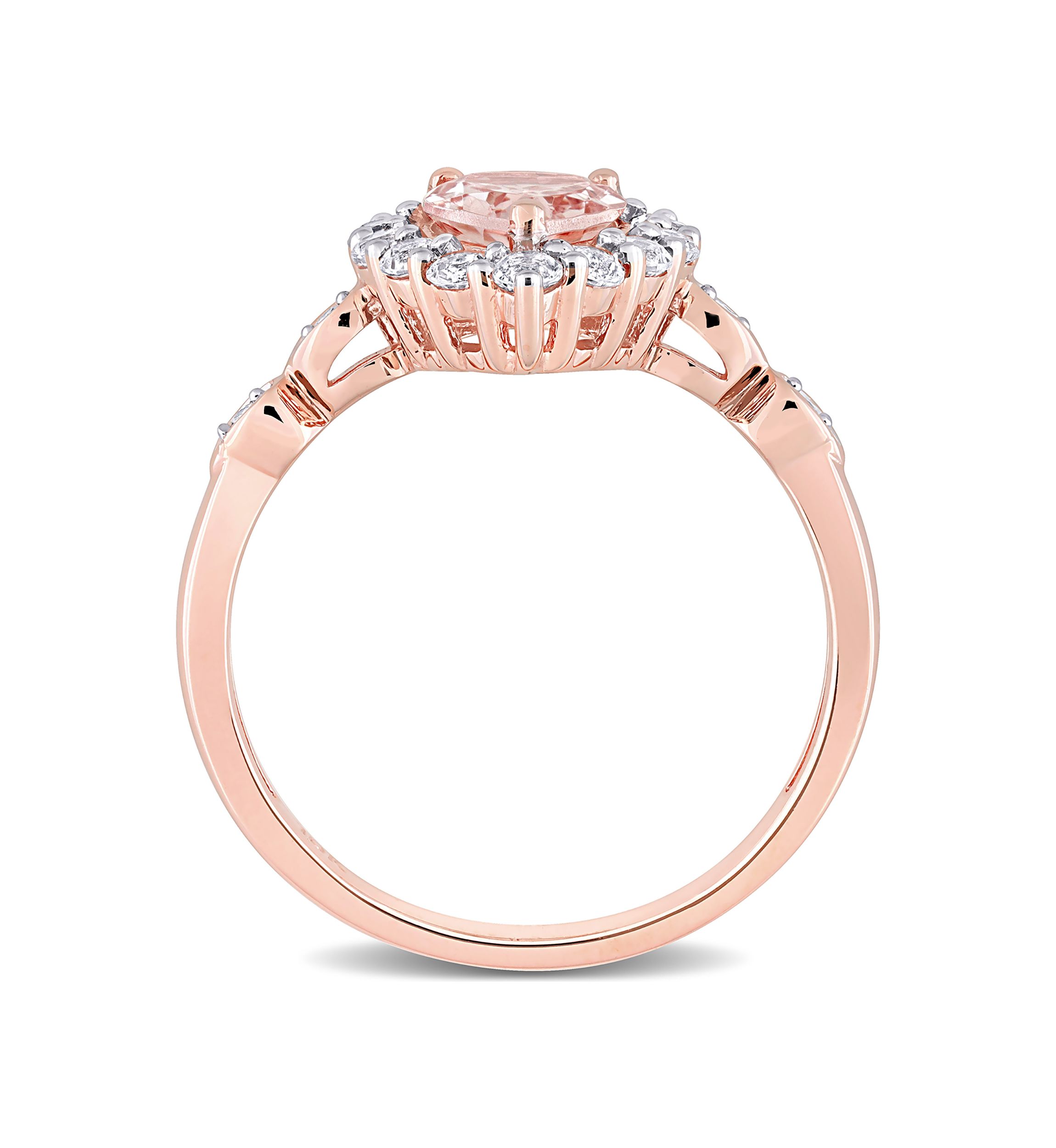 Morganite, White Topaz, and Diamond Accent Teardrop Halo Ring in 10k Rose Gold