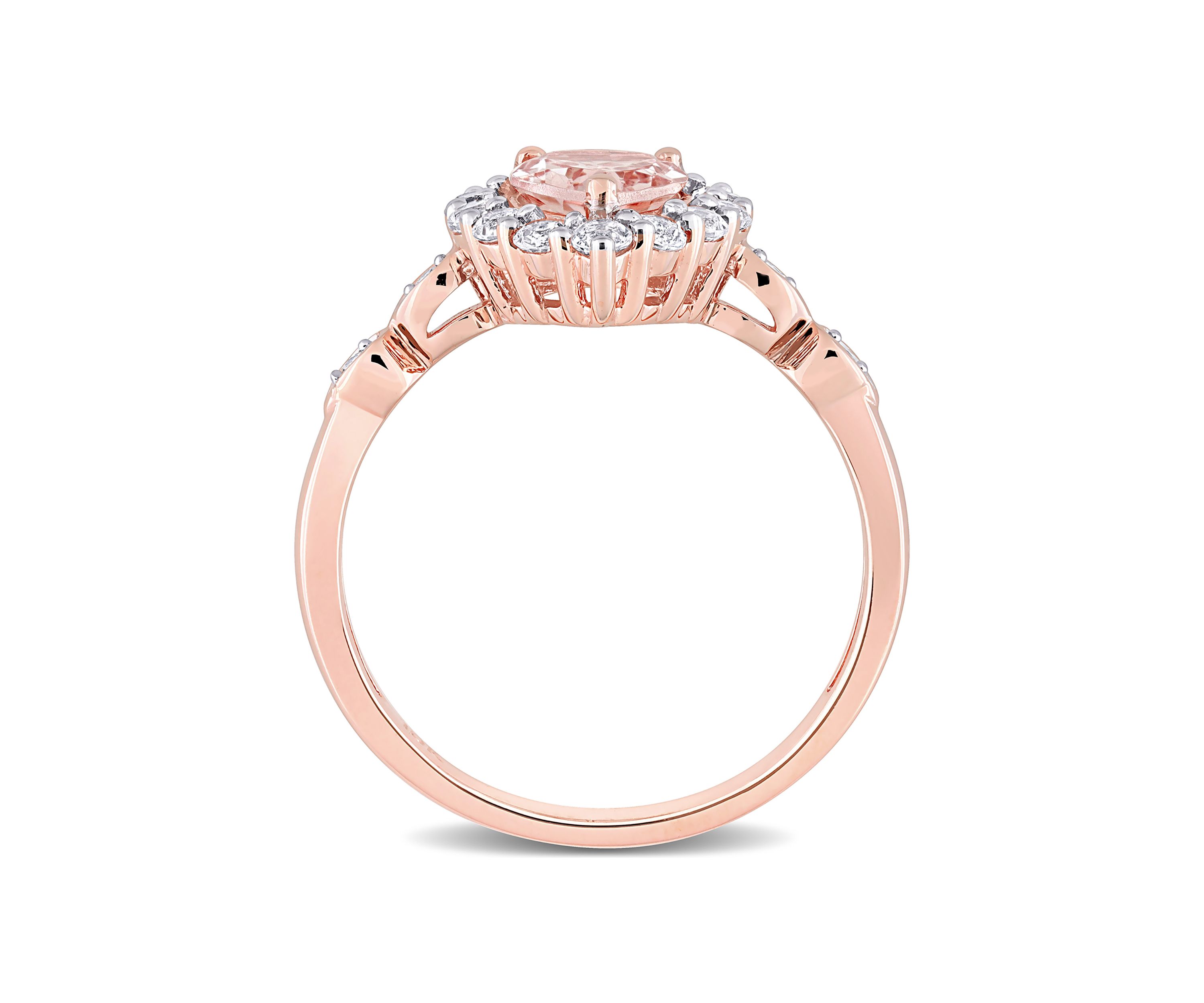 Morganite, White Topaz, and Diamond Accent Teardrop Halo Ring in 10k Rose Gold