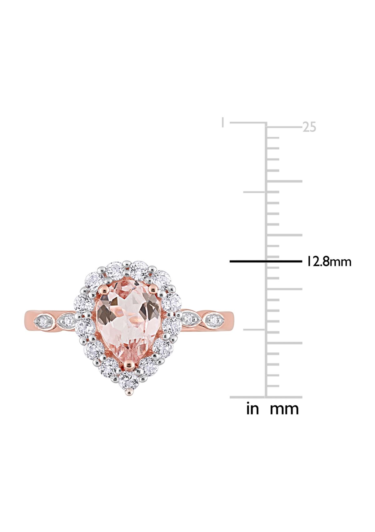 Morganite, White Topaz, and Diamond Accent Teardrop Halo Ring in 10k Rose Gold