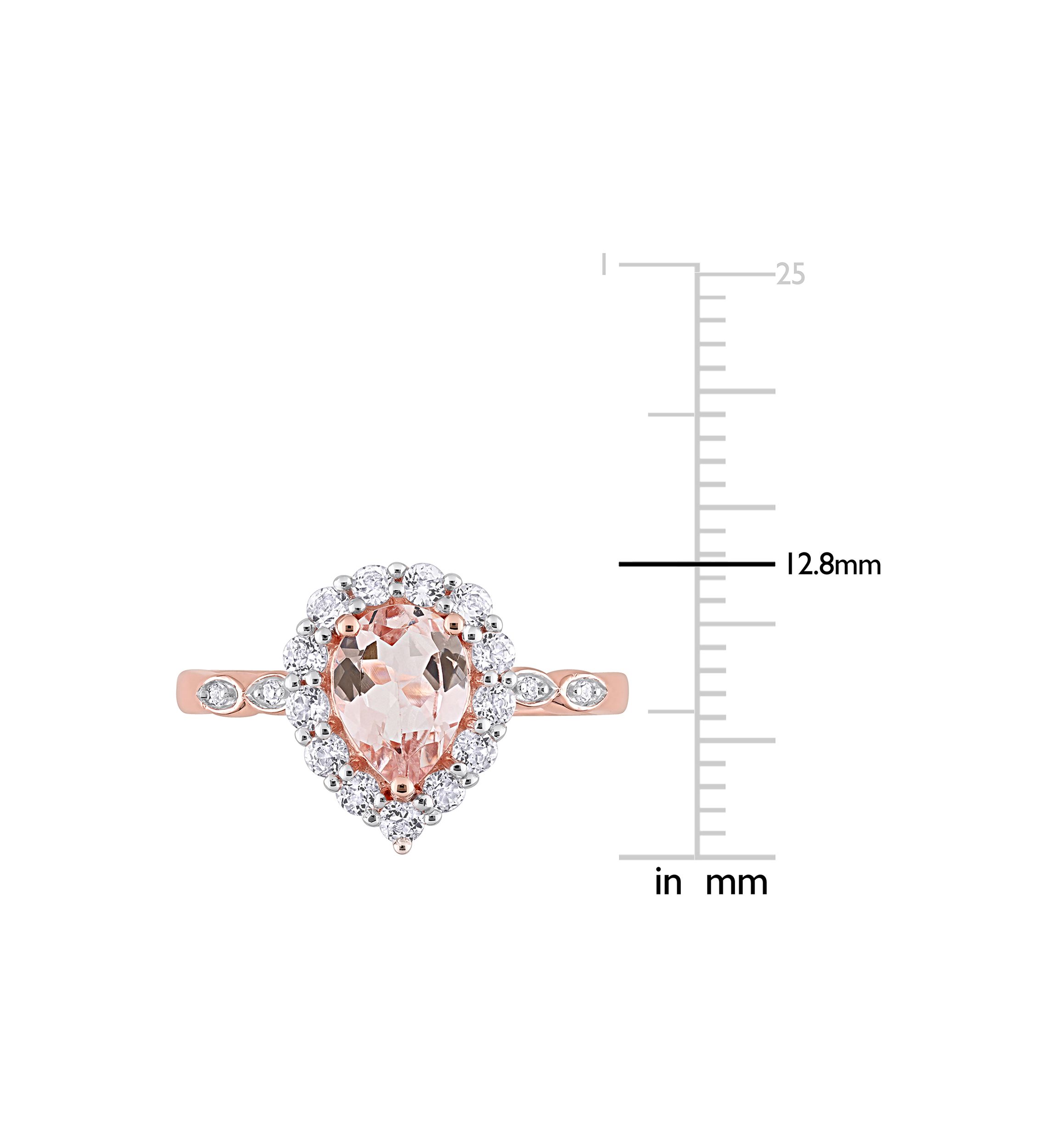 Morganite, White Topaz, and Diamond Accent Teardrop Halo Ring in 10k Rose Gold