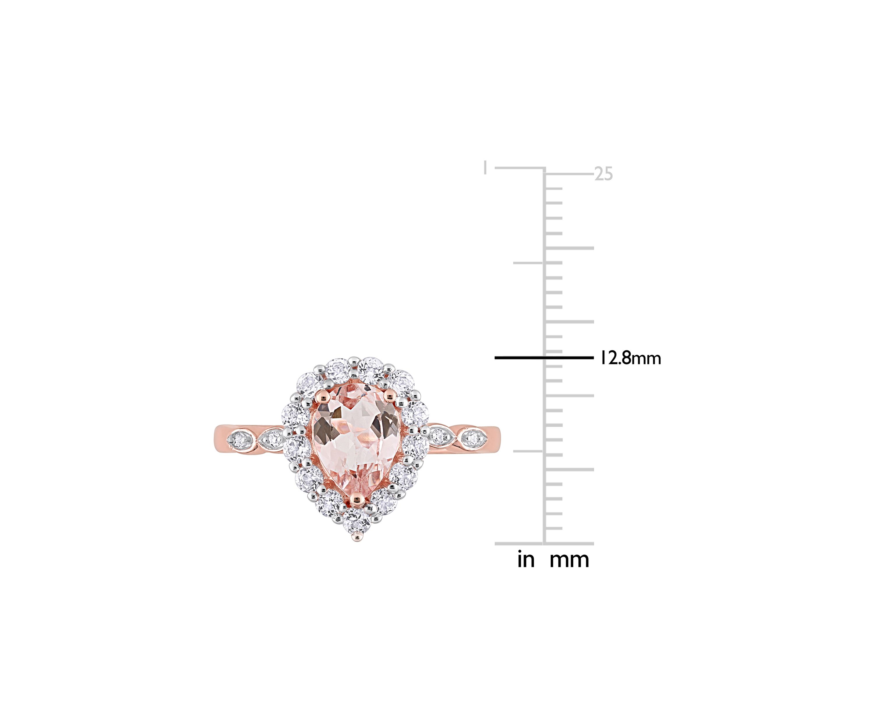 Morganite, White Topaz, and Diamond Accent Teardrop Halo Ring in 10k Rose Gold