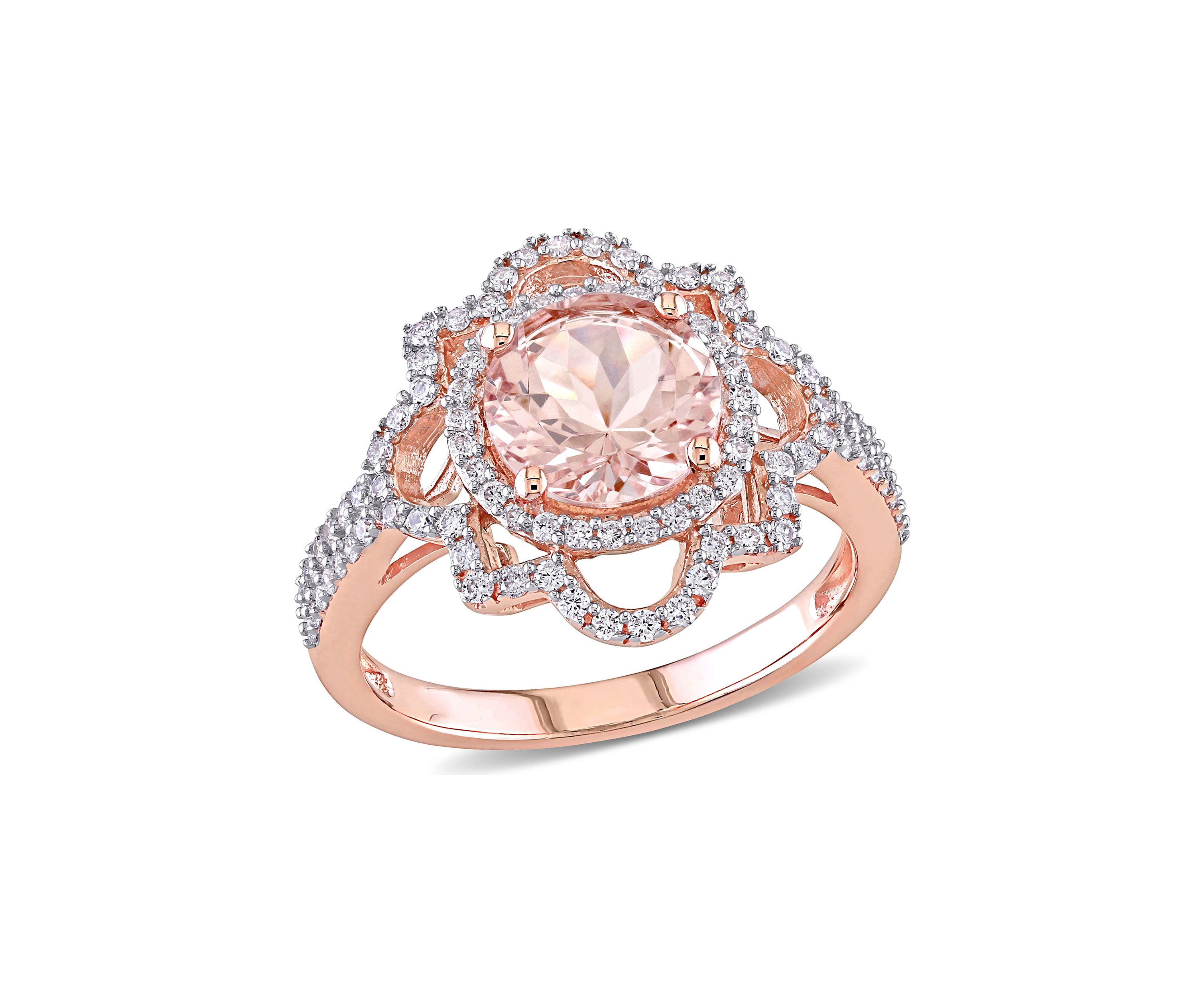 1.75 ct. t.w. Morganite and 1/2 ct. t.w. Diamond Quatrefoil Ring in 14k Rose Gold