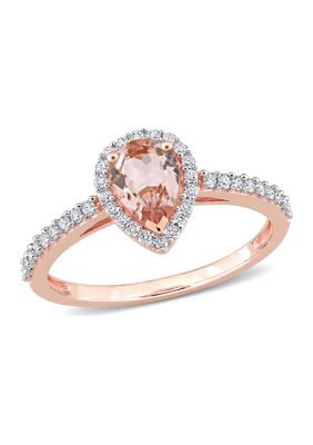 Belk & Co 3/4 Ct. T.w. Morganite And 1/4 Ct. T.w. Diamond Teardrop Engagement Ring In 10K Rose Gold