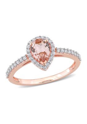 Belk & Co 3/4 ct. t.w. Morganite and 1/4 ct. t.w. Diamond Teardrop Engagement Ring in 10k Rose Gold