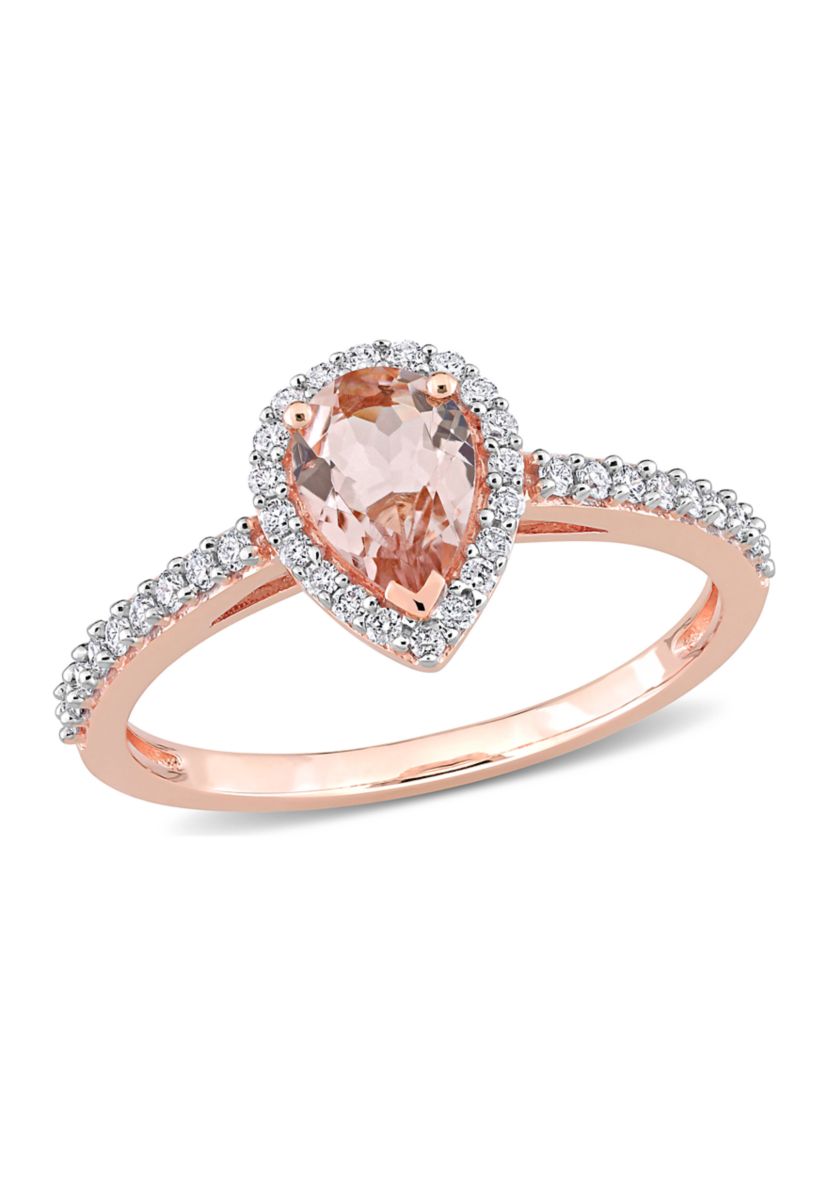 3/4 ct. t.w. Morganite and 1/4 ct. t.w. Diamond Teardrop Engagement Ring in 10k Rose Gold