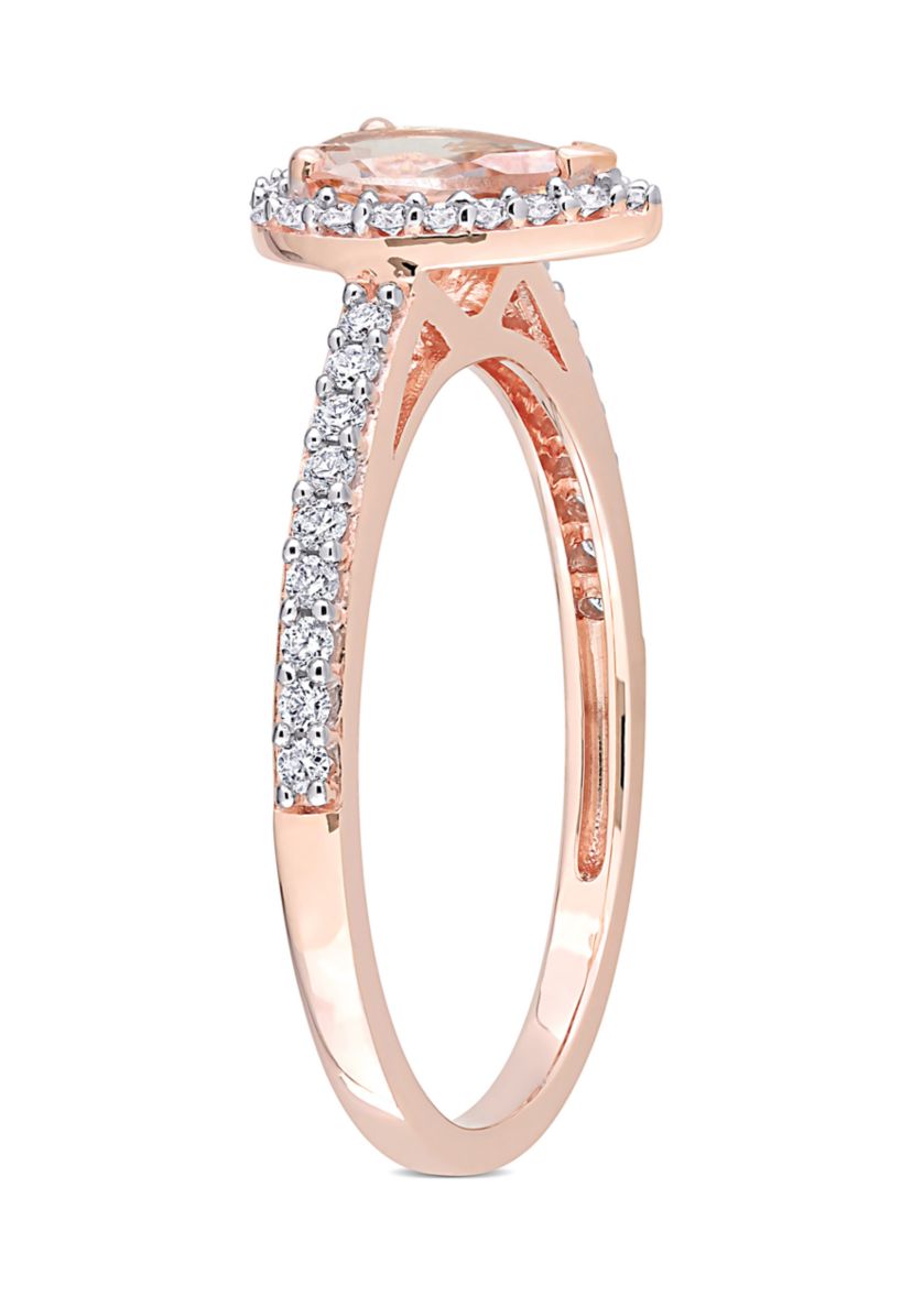 3/4 ct. t.w. Morganite and 1/4 ct. t.w. Diamond Teardrop Engagement Ring in 10k Rose Gold