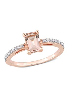 Belk & Co 7/8 Ct. T.w. Morganite And 1/10 Ct. T.w. Diamond Emerald Cut Engagement Ring In 10K Rose Gold