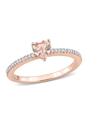 Belk & Co 1/2 ct. t.w. Morganite and 1/10 ct. t.w. Diamond Heart Promise Ring in 10k Rose Gold, 6
