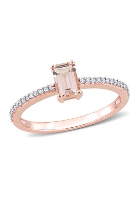 Belk & Co 5/8 Ct. T.w. Morganite And 1/10 Ct. T.w. Diamond Emerald Cut Promise Ring In 10K Rose Gold